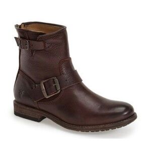 Frye Women's Tyler-SVL Engineer Brown Leather Buckle Ankle Boot